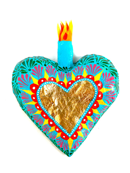 Large Turquoise Paper Mache Heart