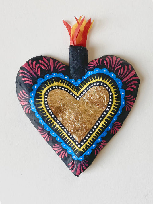 Small Black Paper Mache Heart