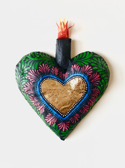 Large Black Paper Mache Heart