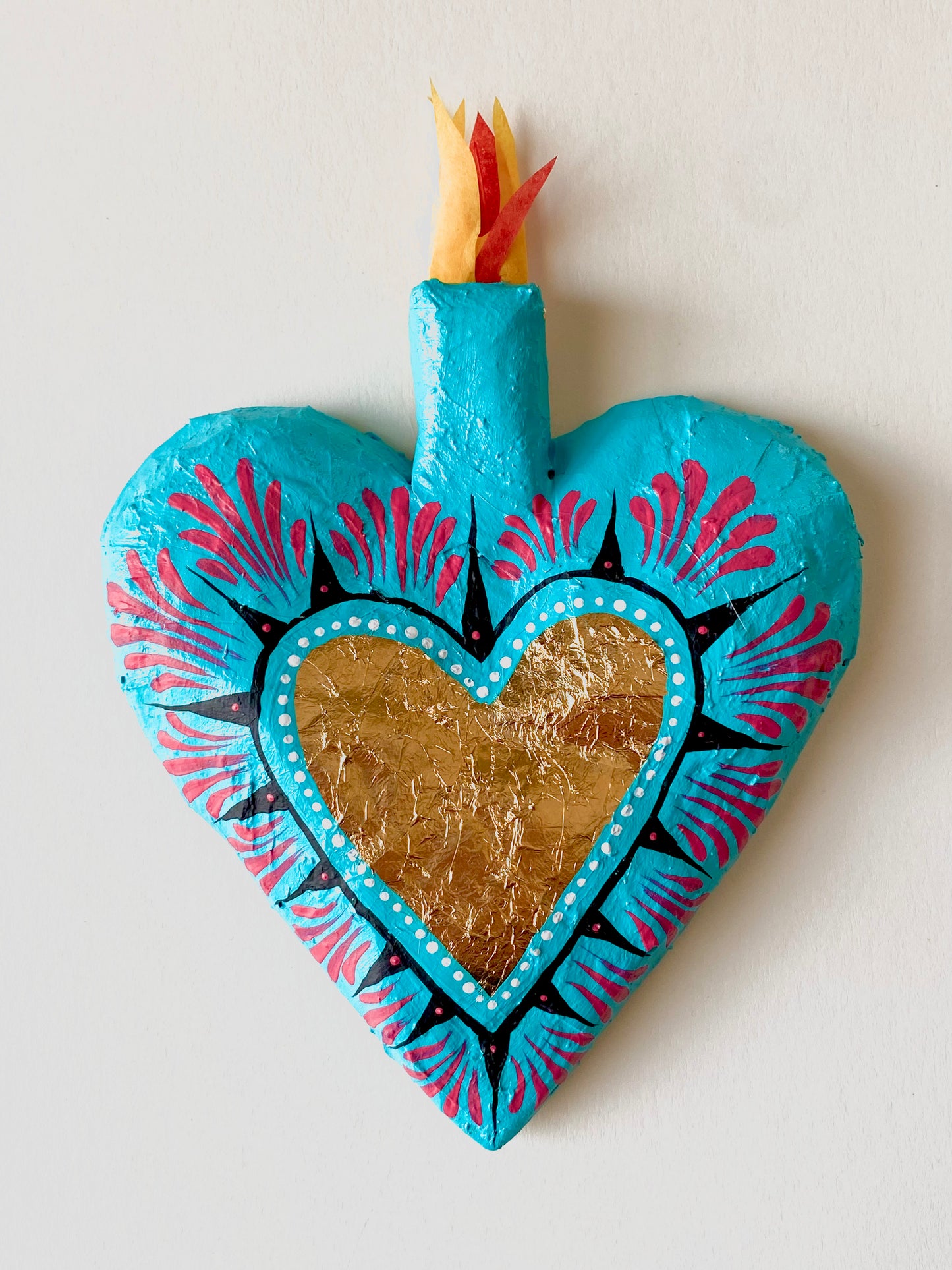 Small Turquoise Paper Mache Heart